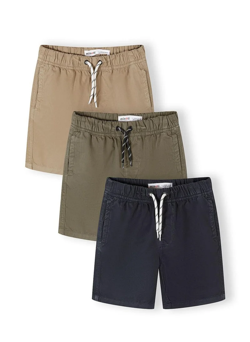 مينوتي Boys 3-pack cotton shorts elastic waistband sand navy khaki 3 to 15 years